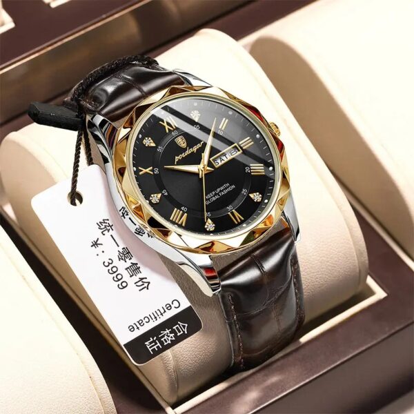 Luxury Poedagar Quartz Watch With Leather Strap for Men Fashion - Image 2