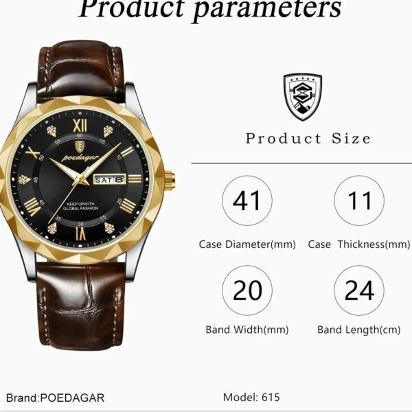 Luxury Poedagar Quartz Watch With Leather Strap for Men Fashion - Image 4