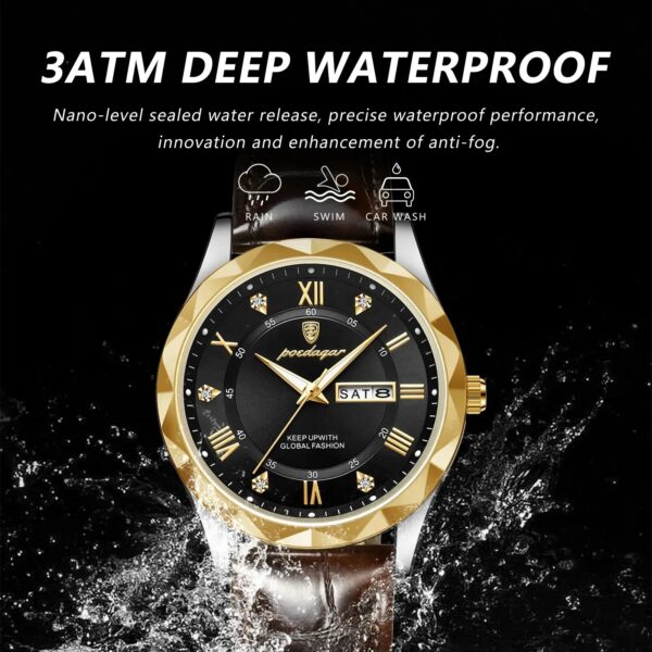Luxury Poedagar Quartz Watch With Leather Strap for Men Fashion