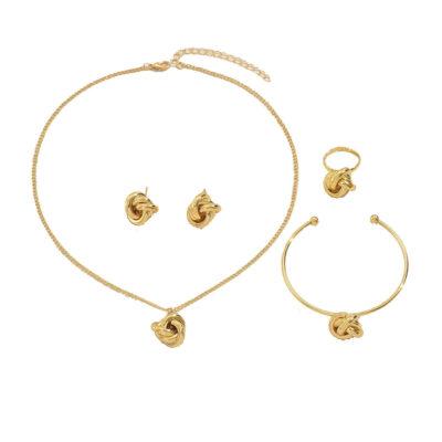Women Jewelry Wholesale Daily Life Wear Twist Jewelry Set Gold Plated Alloy Necklace Earring Bangle - Image 2