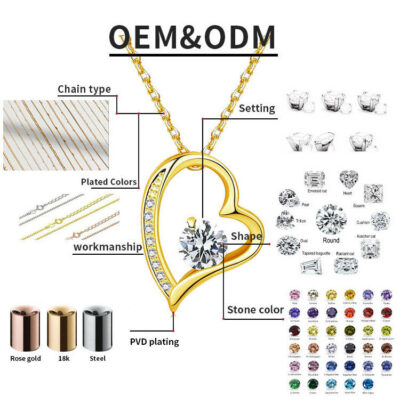 Gold Plated Stainless Steel Heart Zircon Pendant Necklace for Women Jewelry Dainty Choker Romance Gift