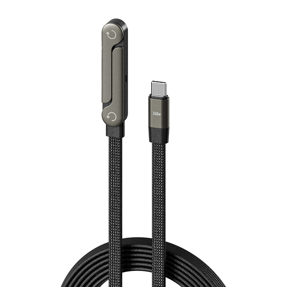 240W Fast Charging Nylon Braided Cable with Phone Stand 90 Elbow 360 Rotation Multi-Angle Type-C for iPhone - Image 2