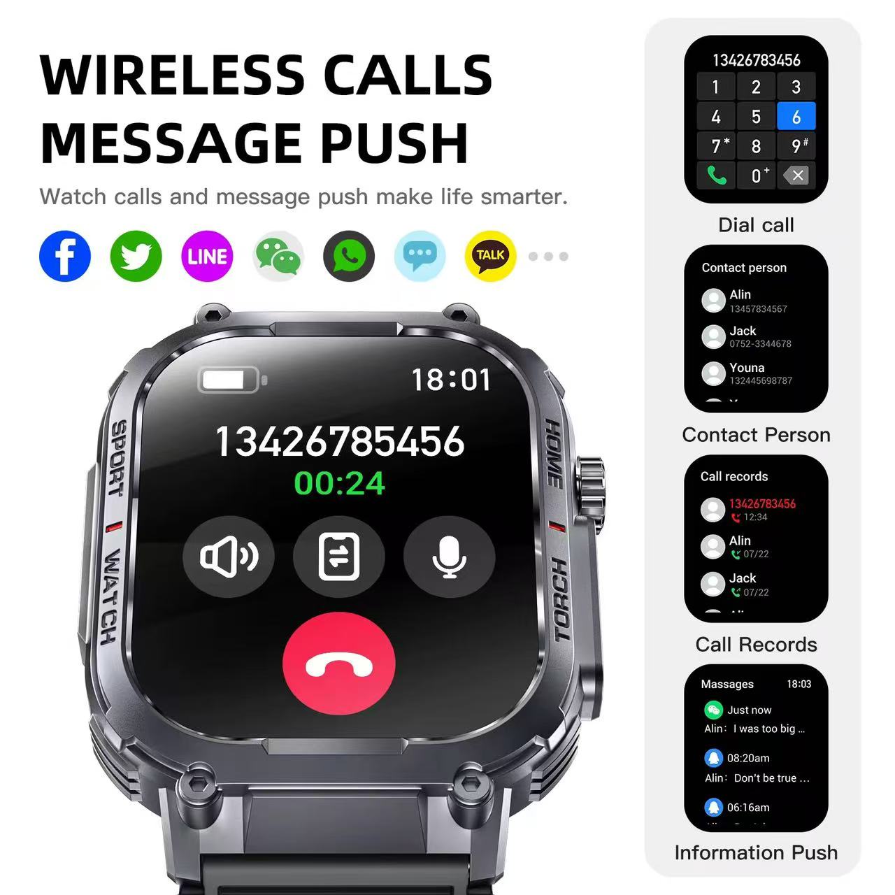 S320B Smartwatch with LED Lighting Function Compass 2.02 Inch TFT Sports Outdoor Fitness Band Music Control - Image 3