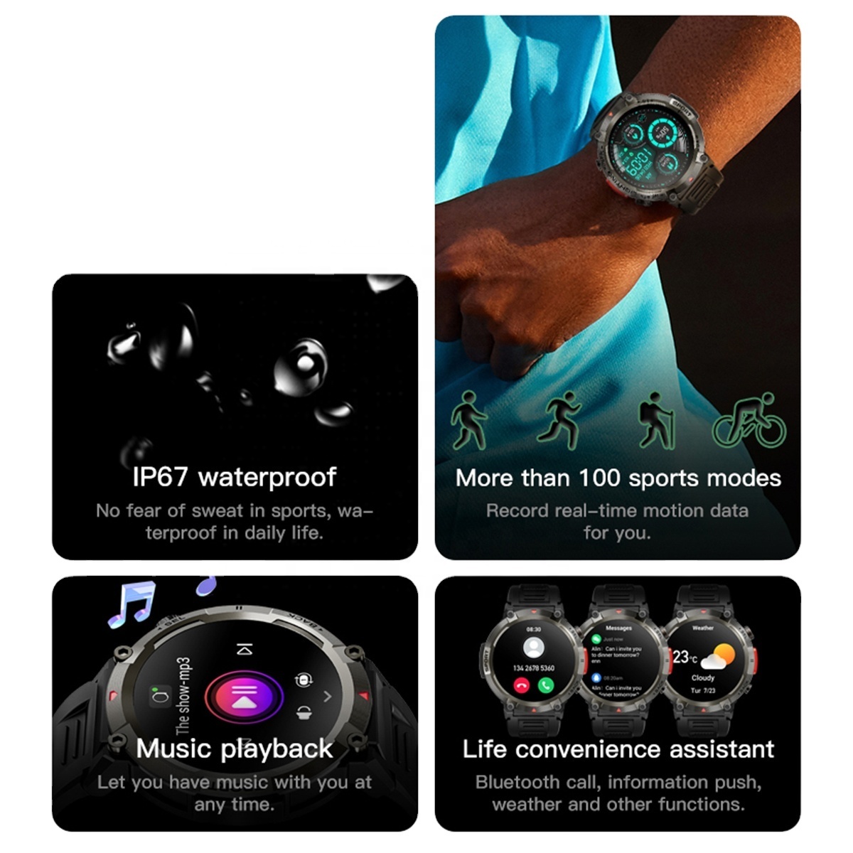 Smart Watch 1.45 Inch TFT HD Screen BT 5.0 Waterproof IP67 Flashlight Night Sports Fitness Alarm FitCloudPro - Image 4